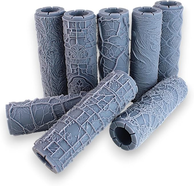 Ultimate Seamless 8-Set Clay Texture Rollers (4") - Seamless Set #02 - Embossing Pattern Rollers for Polymer & Ceramic Clay, Pottery & Crafts