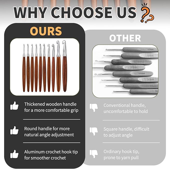 Lunarm 7mm Crochet Hook, Ergonomic Aluminum Crochet Hook with Wood Handle Available in 3mm-10mm for Arthritic Hands DIY Craft Knitting Dolls, Bouquets, Blankets, Hats, Gloves from Various Yarns