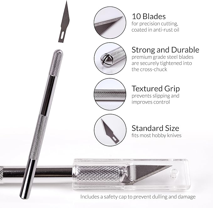 WA Portman 9x12 Inch Self Healing Cutting Mats for Crafts – Fabric Cutting Mat with Precision Craft Knife, 10 Hobby Knife Blades & Metal Ruler 12 Inch Cork Backed Ruler – All-in-One Craft Kit