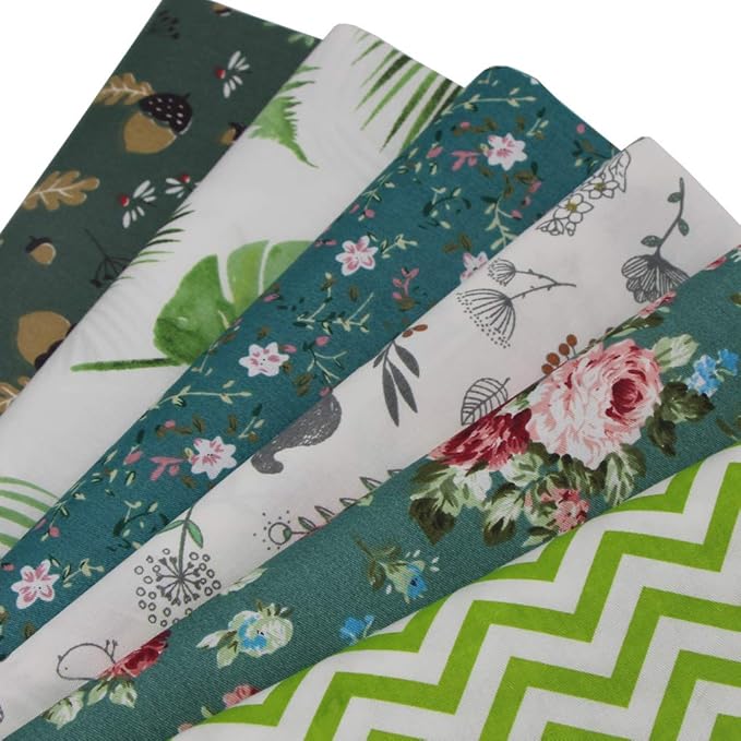 6Pcs Cotton Fabric Squares 20x20 Inch (50x50cm) Pre-Cut Quilt Squares Sheets Patterns Craft Cotton Fabric Bundle for Sewing Quilting Patchwork Crafting Home Décor Handwork (Green)