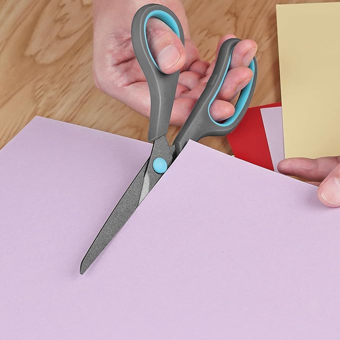 Teflon Coating Scissors, Stainless Steel Blades, Soft Grip Handle, Suitable for Households,Offices and Schools, All Purpose, Blue/Grey, 21.5 cm