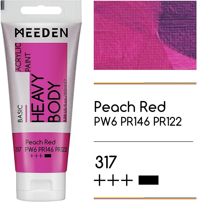 MEEDEN Acrylic Paint Peach Red: 100ml/3.38oz Heavy Body Acrylic Paint Tube Bundled with Additional Titanium White Color for Art Craft Painting