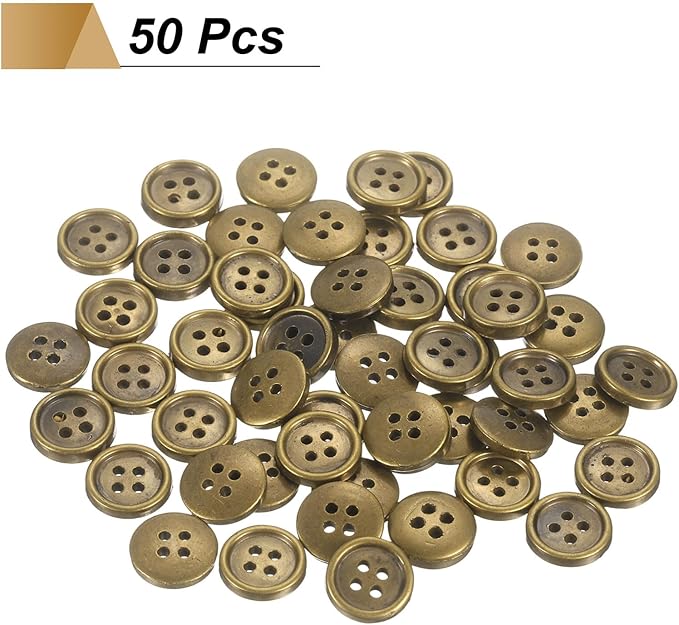 HARFINGTON 50pcs 18L Plastic Sewing Buttons 11.5mm 15/32" 4-Hole Round Replacement Craft Button for Coats Sewing Clothing and DIY, Bronze