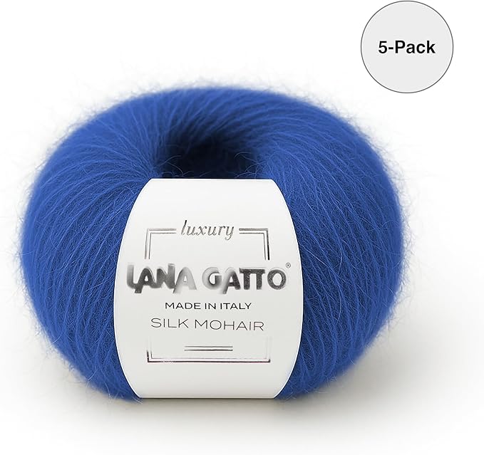 5 Skeins, Silk Mohair Luxury Yarns, Premium and Soft Blend for Knitting and Crocheting, Made in Italy (Blue - 30146, 5)