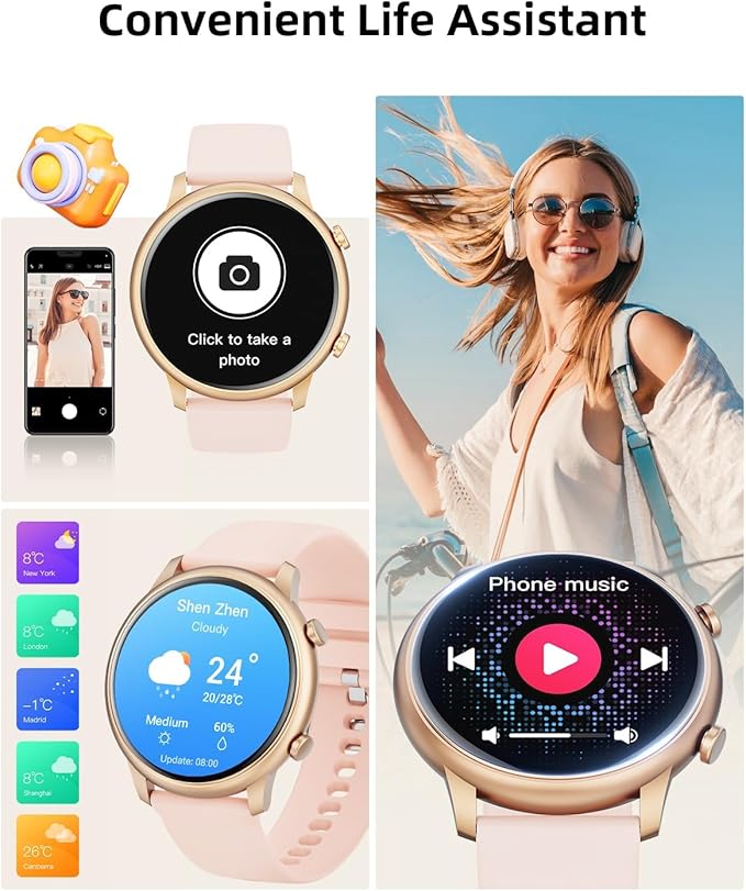 Hwagol Smart Watches for Women Android Phones iPhone Compatible(Bluetooth Call),1.39'' Round Fitness Tracker Heart Rate/SpO2/Sleep Monitor,100+Sport Modes Pedometer