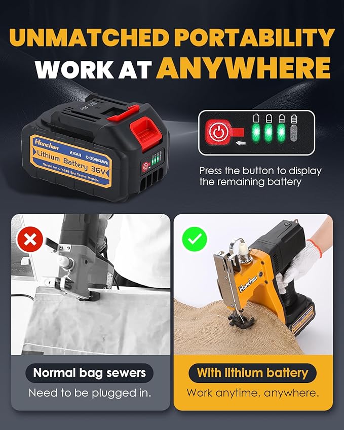 Hanchen Cordless Bag Sewing Machine Battery Powered Bag Sealing Machine High Speed Bag Closer Bag Closing Machine Bag Stitching Machine Bag Stitcher Packing for Feed Sacks Jute Seed Vinyl Rice Bags