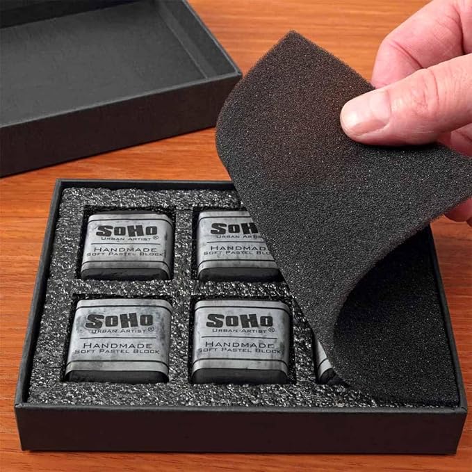 Soho Urban Artist Handmade Soft Pastel Blocks - Black Set of 6 Professional Pastels - Velvety Colors for Toning Paper, Large-Scale Drawings, & Layering - Lightfast and Highly Pigmented