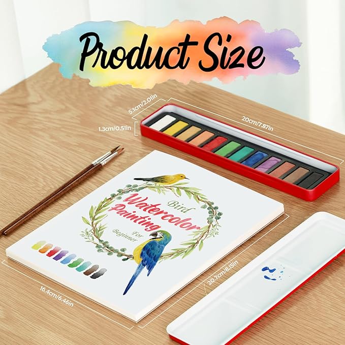 Watercolor Workbook, Water Coloring Book, Beginner Friendly Water Painting Book, Watercolor Sketchbook Paint Book with 12-Color Paint Set & Brush for Adults and Teens(Birds)