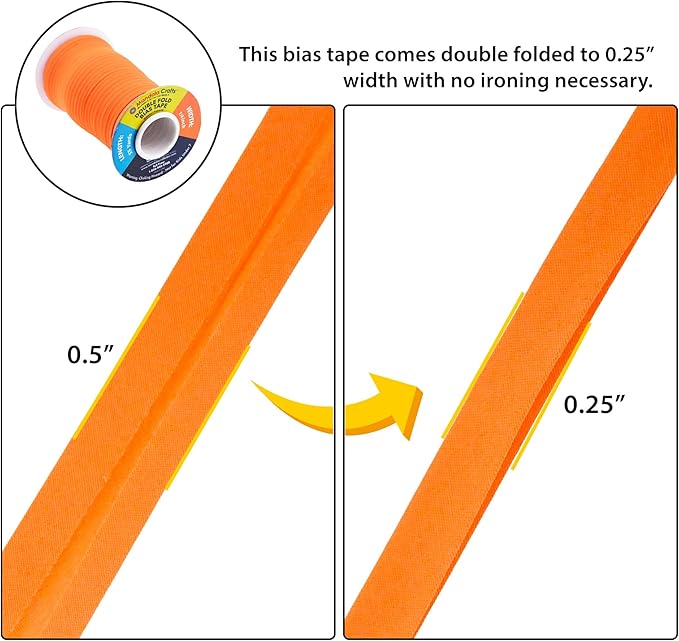 Mandala Crafts 55 Yards 1/4 Inch Orange Double Fold Bias Tape for Sewing - Bias Binding Tape for Quilting Binding, Hemming, Seam, and Fabric Piping