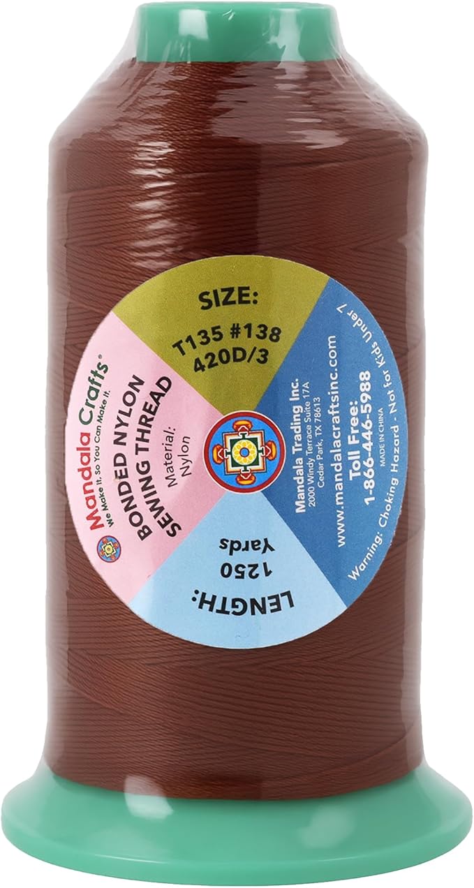 Mandala Crafts Size 138 420D T135 Bonded Nylon Thread - Copper Brown 1250 YDs Tex 135 Heavy Duty Sewing Threads for Leather, Jeans, Weaving, Outdoor Marine Upholstery