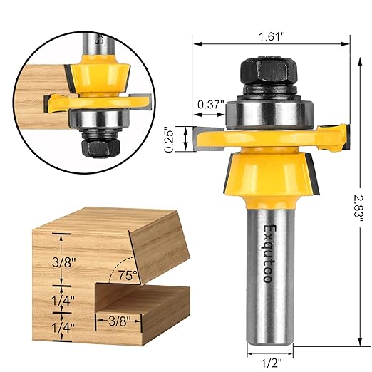 Exqutoo 1/2-Inch Shank 2 Set Bevel Shaker Rail and Stile Router Bits, Rail and Stile Router Bit Set for Cabinet Door Rail, Stile and More (3/8-Inch Cutting Depth, 7/8-Inch High)