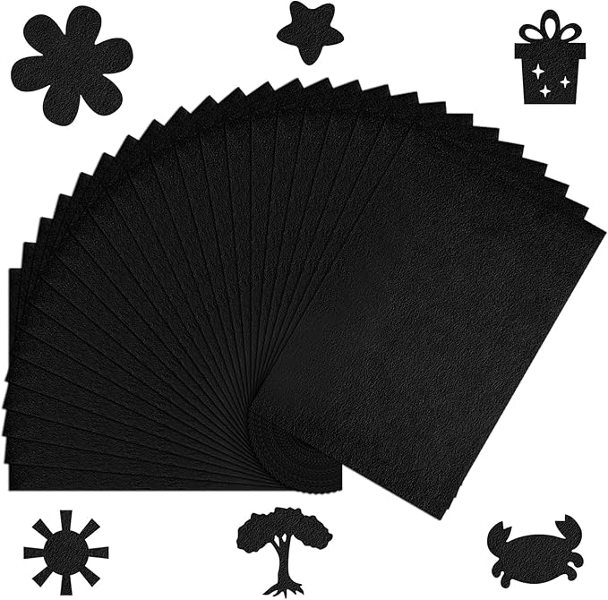 CHRORINE 25 Pcs Assorted Color Felt Fabric Sheets 8" x 12" Soft Felt Fabric Sheet for Crafts DIY Sewing Squares Nonwoven Patchwork (Black)