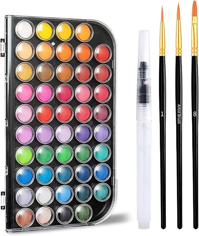 Watercolor Paint,watercolor paint set,48 Colors Washable Watercolor Paint Set With Brush, Refillable Water Brush Pen, Palette, and Water-Washable Paints for Adults Artist Beginner