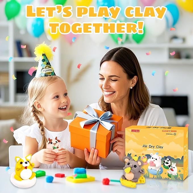 Air Dry Clay Kits: 9 DIY Animal Clay Kit for Kids 3+, Child-Safe Modeling with Guides, Creative Birthday & Chistmas Gifts for Boy & Girl