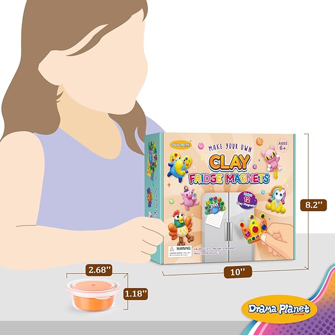 Make Your Own Clay Fridge Magnets Kit, Air-Dry Clay Crafts for Kids, Includes Instruction Book with 30 Designs, Makes 12 Fridge Magnets