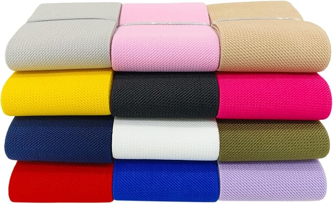 Wide Knit Elastic Band for Sewing 3 inch Assortment 12Yards Double-Side Twill Woven Elastic Heavy Stretch Elastic Spool for Pants Waistband, Wigs, Skirts, Craft DIY Projects