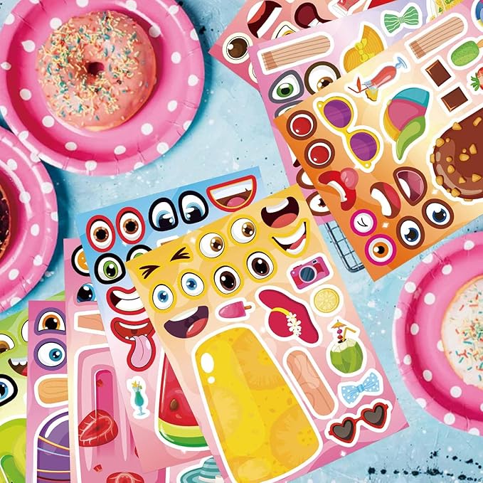 24 Sheets Make Your Own Ice Cream Stickers for Kids Toddlers, Make a Face Sticker Mix and Match Watermelon, Chocolate, Kiwi, Strawberry Ice Cream Stickers for Kids Activities Supplies Crafts