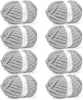 inhand 8 Pack Chunky Chenille Yarn for Crocheting– 30.6 Yards, 7.7oz, Super Bulky, Soft Fluffy Plush Yarn for Hand or Arm Knitting– Ideal for Blankets, Crafts & DIY Projects (Light Gray)