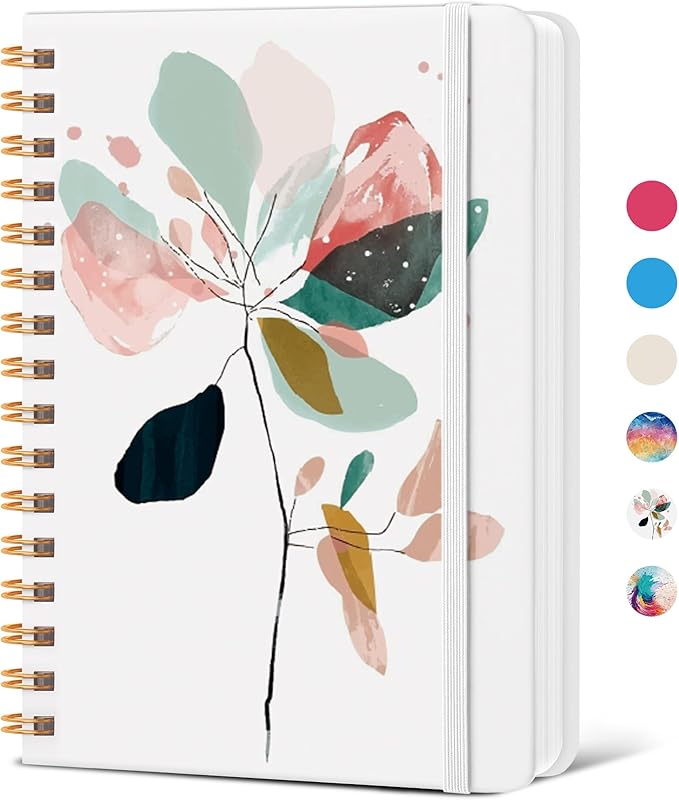 CICPAP Lined Spiral Journal Notebook, A5 College Ruled Notebook for Journaling, Note-Taking, and Daily Planning, Durable Hardcover with an Elegant Design, Abstract Floral