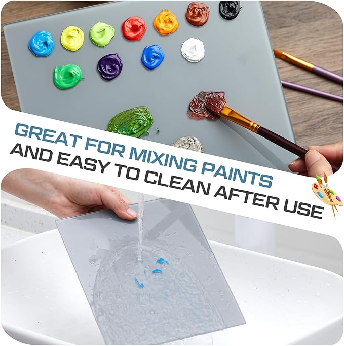 Nuanchu 1 Pcs 8.5 x 7 Inches Neutral Grey Tempered Glass Palette for Oil Painting Keeps Wet Paint Fresh Scratch Resistant Easy Clean up for Palette Artist Supplies DIY Color Mixing