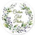 (Made in MA) Custom Round Flower wreath Sticker Labels - Personalized Customized Stickers for Birthday Baby and Labels Product Boxes Wedding Shower Labels