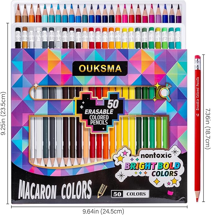 Pre-sharpened Colored Pencils with Erasers, Erasable Color Pencils, Drawing Pencil, Art Pencil for School Supplies, Drawing Supplies (50 Colors)