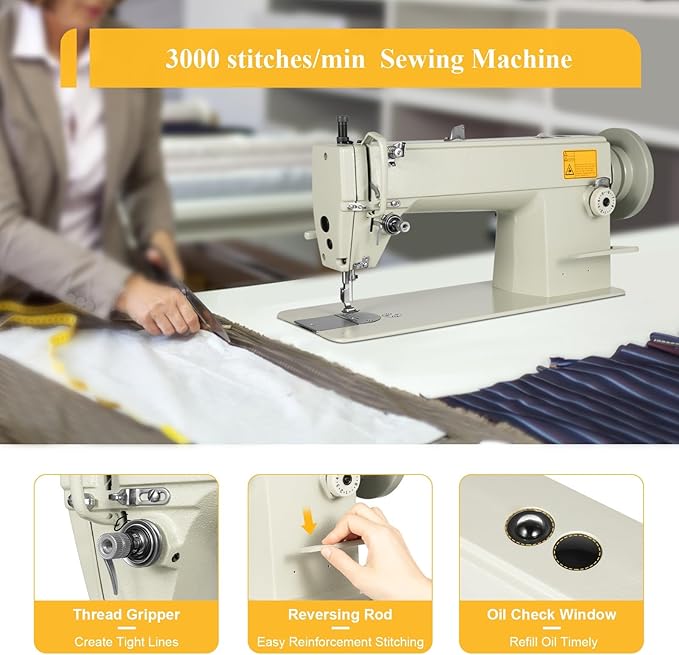 Industrial Leather Sewing Machine 3000 stitches/min Heavy Duty Medium-thickness Fabrics Leather Sewing Tool for Sewing Knitted Fabric, Leather and Canvas (US Stock)