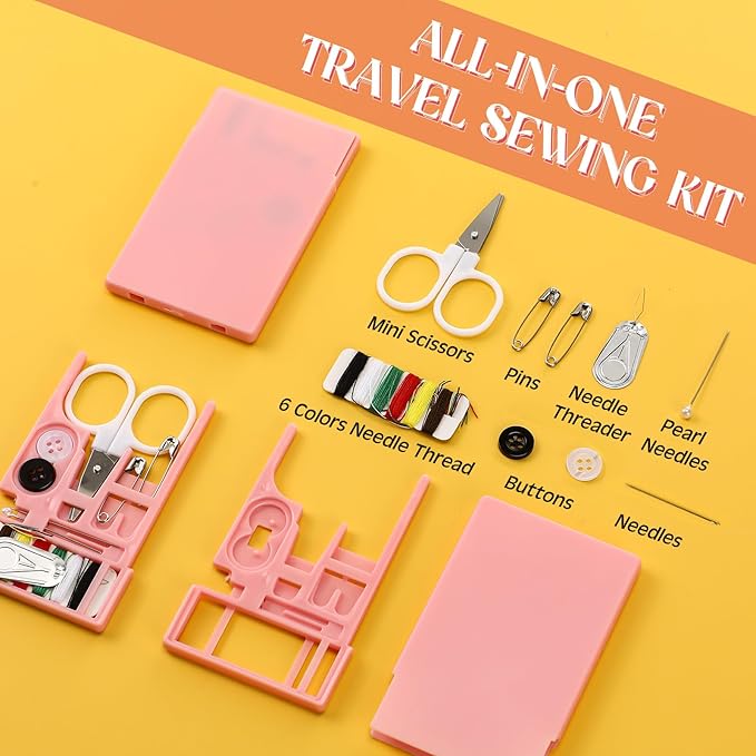Knitgrip 25 Boxes Mini Travel Sewing Kit Quick Fix Sewing Kits Bulk Basic Portable Pre Threaded Needle Emergency Repair Tool for Christmas Gifts Beginner Traveler Home Hotel (Pink)