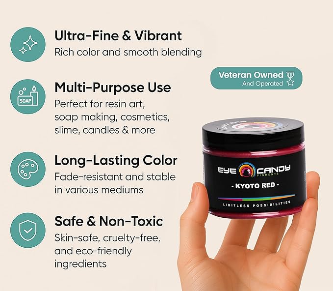 Eye Candy Pigments Premium Red Mica Powder - Kyoto Red (50gr) - for Epoxy, Resin, Soap, Paint, Woodworking, Acrylic Pouring, Bath Bombs, Fishing Lures - DIY Arts and Crafts Additive