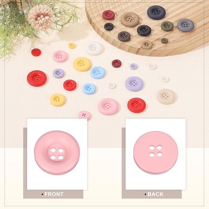 HARFINGTON 50pcs Sewing Button 20mm (3/4 Inch) 4 Holes Resin Thickened Round Crafting Replacement Buttons for Clothing DIY Crafts Decoration, Pink