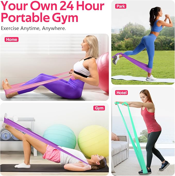 Resistance Bands for Working Out, Exercise Bands for Physical Therapy, Stretch, Recovery, Pilates, Rehab, Strength Training and Yoga Starter Set