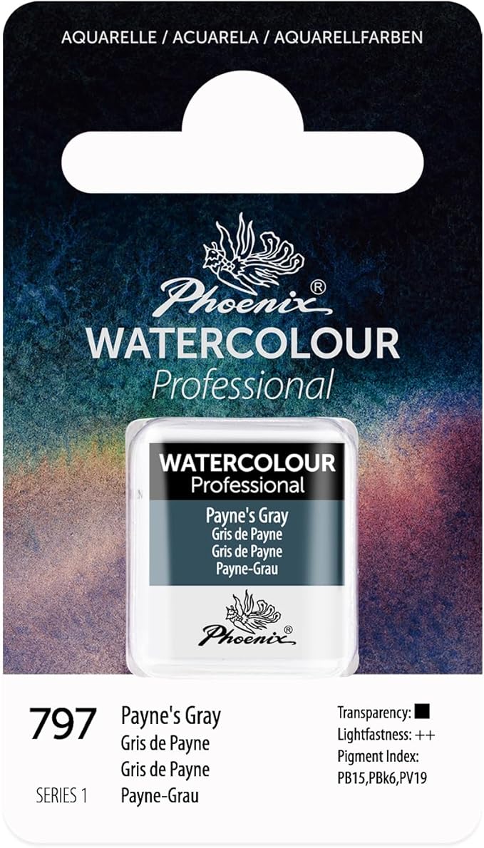 PHOENIX Professional Watercolor Paint - Single Watercolor Half Pan - Payne's Gray 797
