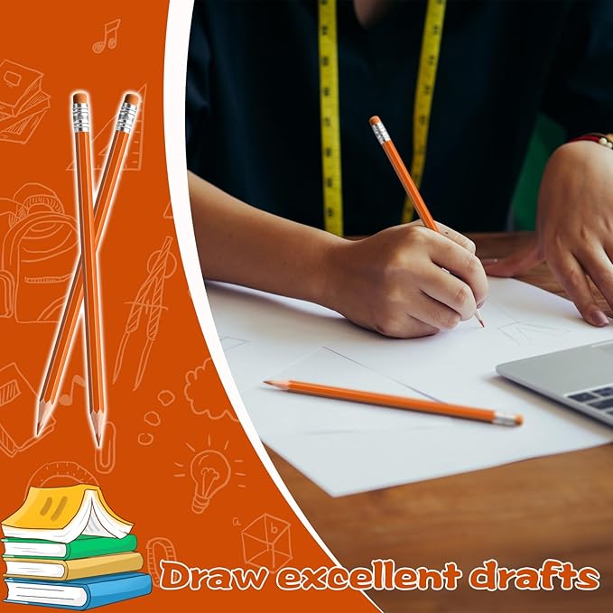 36 PCS Orange Checking Pencils Erasable Colored Pencils with Eraser Pre-Sharpened 2 HB for Checking, Grading, Tests & Office/School Supplies (Orange)