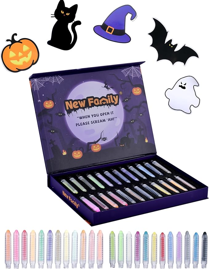 NewFamily Fantasy Colors Dustless Chalk Set, 24 Colors Non-Toxic Washable Chalk for Kids with Magnetic Drawing Boards,Art Toys Kit - Sparks Creativity