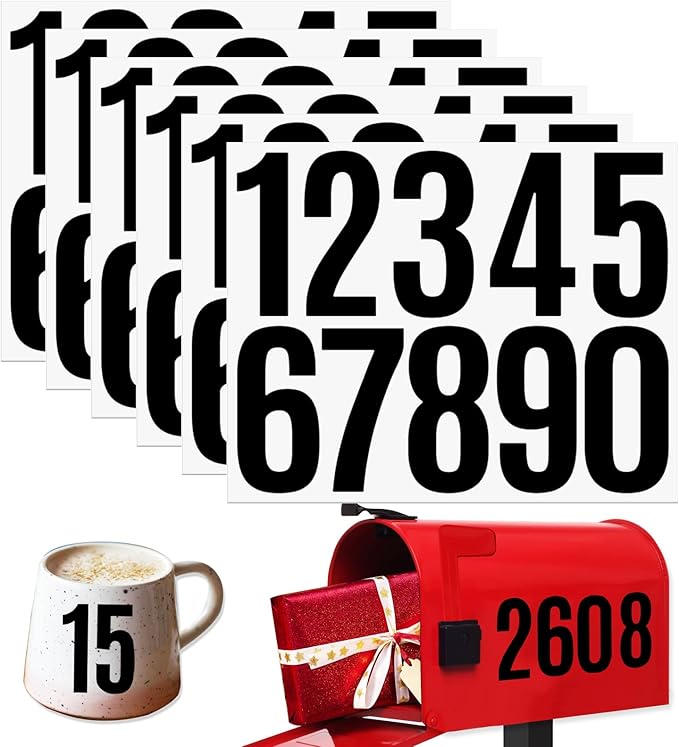 6 Sheets 3 Inch Mailbox Numbers Stickers Vinyl Decals,Self Adhesive Number Waterproof House Address Numbers for Outside Mailbox,Signs,Window,DIY Crafts Making,Door,Car,Home,Business(Black)