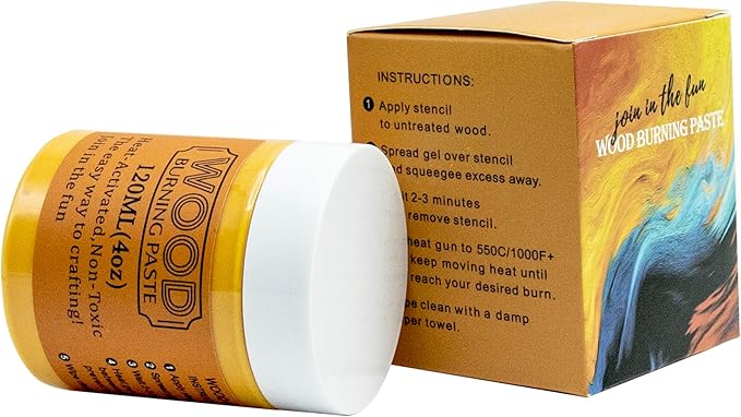 DGAGA Wood Burning Paste Wood Burning Gel for Heat Gun Heat Activated Paste for Craft Chalk Paste for Wood Burning Etching Marker Stencil Wood Working Tools and Accessories on Wood,Canvas,Denim 4 OZ