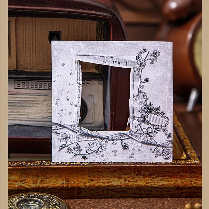 60 PCS Vintage Photo Frame Hard Card Scrapbook Stickers, Aesthetic Decorative Window Frame Sticker for Scrapbooking Supplies Junk Journal Handmade DIY Craft Decoration, Journaling Collage