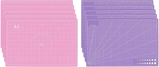 5 PCS Self Healing Cutting Mat 12" x 18": Sewing Rotary Cutting Mat for Crafts and Fabric Sewing Scrapbooking Quilting and Precision Cutting Purple & Pink Design (5, Purple & Pink)