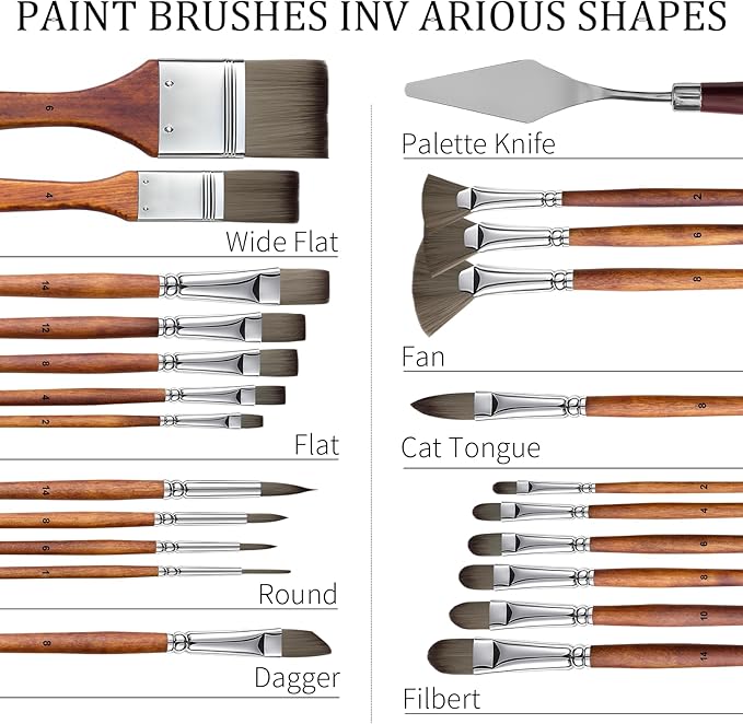 Paint Brush Set, Professional Paintbrushes with Palette Knife and Cloth Roll, Suitable for Beginners, Artists, Gouache, Oil, Face Painting(25pcs)