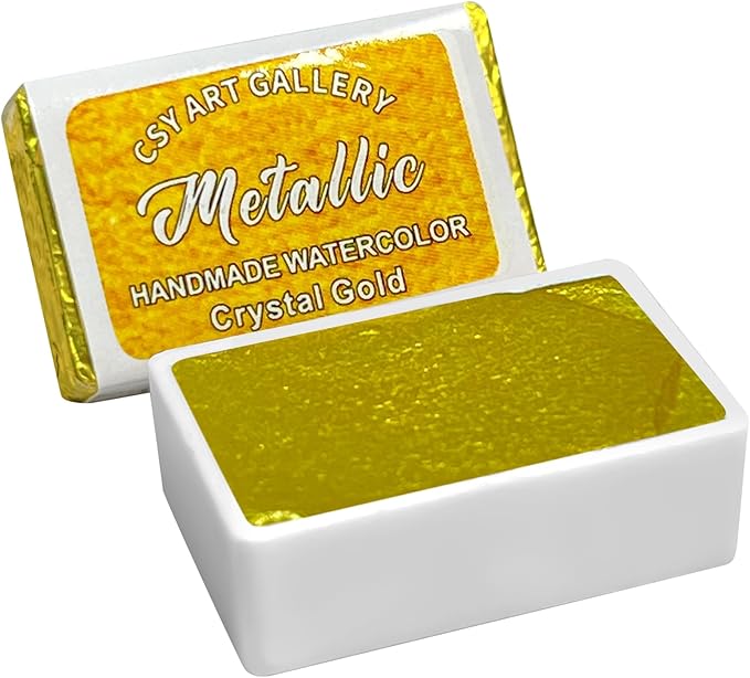 CSY art gallery Mica Metallic Watercolor Paint Sparkly Full Pan Handmade Palette Gift for Artists in Calligraphy, Hand lettering, Junk Journaling, Painting (Crystal Gold)