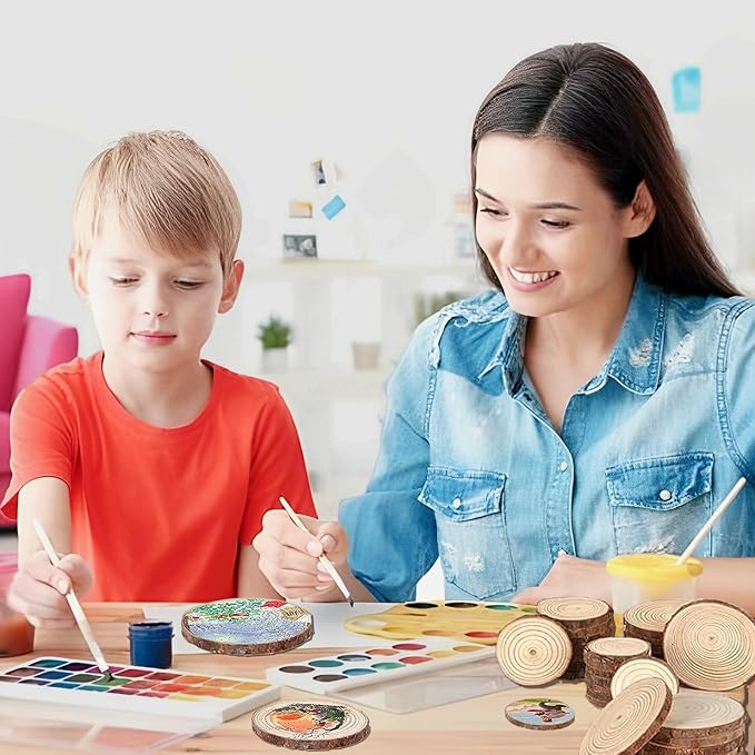 Natural Wood Slices Small, 60 Pcs 1.5-2 in Mini Wood Rounds, Unfinished Wooden Circles with Bark for DIY Crafts Centerpieces (4-5cm)