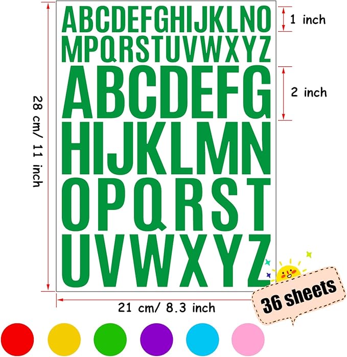 Bemeol 1872 Pieces Letter Stickers 36 Sheets Alphabet Stickers Self Adhesive Vinyl Stick on Letters for Mailbox Bulletin Boards Classroom Home Decor(Multicolor)