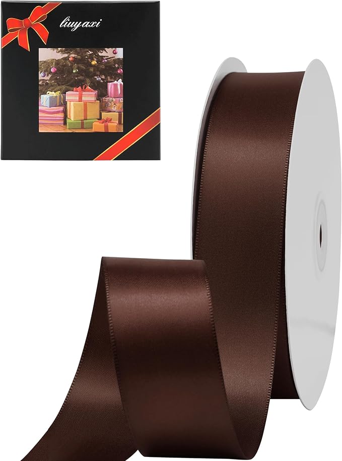 LIUYAXI Brown Double Faced Satin Ribbon, 1" X Continuous 25 Yards, Ribbons Perfect for Gift Wrapping Wedding Bouquet Decor DIY Craft Bow Making & Other Projects