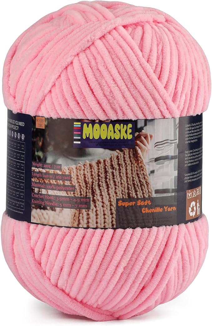 Fluffy Chenille Yarn for Crocheting - Baby Blanket Yarn for Knitting - Velvet Yarn for Amigurumi Crochet, Ultra Soft Yarns Weight Per Roll 200g/7oz, Length 240m/262yard