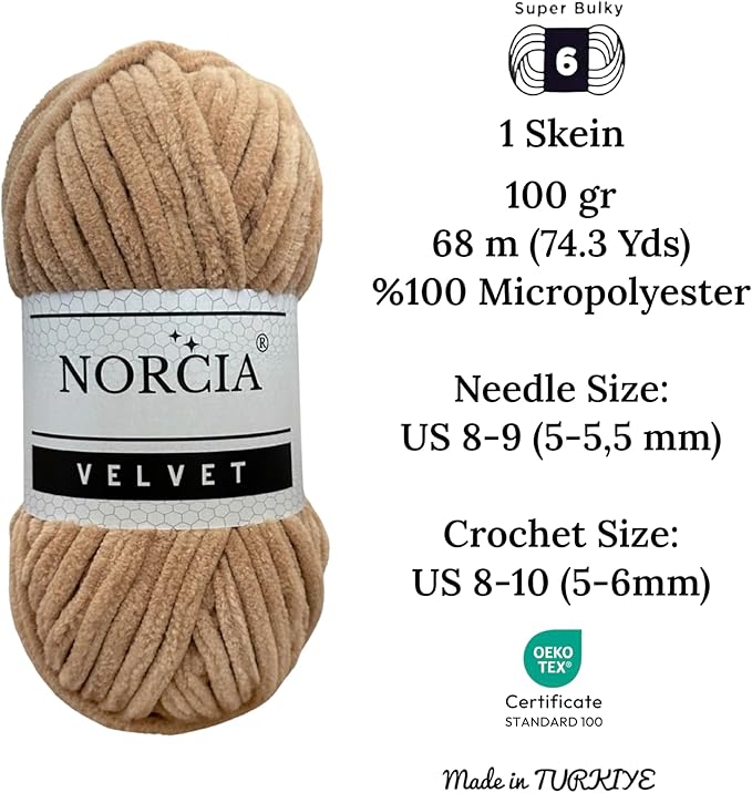 Soft Velvet Yarn Chenille Yarn for Crocheting Super Bulky 3x100g (3x75 yds) Baby Blanket Yarn for Knitting Amigurumi Yarn for Crochet Weaving Craft (Camel, 3 Skeins)