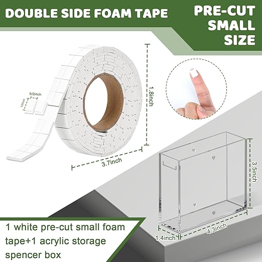 330 PCS Double Sided Foam Tape Pre Cut 1/2 X 2/5 Inch Small Adhesive Foam Squares for Crafts Thin Foam Craft Tape Split for Arts Crafts Sewing Scrapbook Kids DIY Christmas (Tape with box, White)