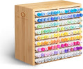 Ohuhu Bamboo Marker Organizer, Wooden Desktop Storage Hold 126 Markers, Pens, Pencils, Art Brushes Stationary Organizer Pencil Holder with 18 Compartments for Home, Classroom, Office Decor