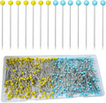 500 PCS Straight Pins, 1.75IN Sewing Pins Long Glass Ball Head Quilting Pins for Fabric, Stainless Steel Dressmaker for Sewing, Crafts, Jewelry Making, DIY(Yellow and Blue)