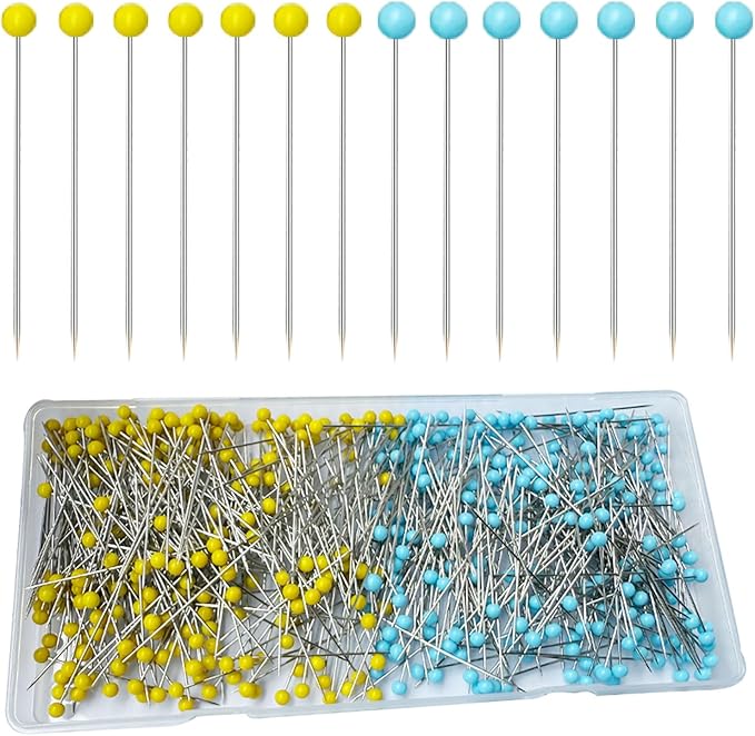 500 PCS Straight Pins, 1.75IN Sewing Pins Long Glass Ball Head Quilting Pins for Fabric, Stainless Steel Dressmaker for Sewing, Crafts, Jewelry Making, DIY(Yellow and Blue)