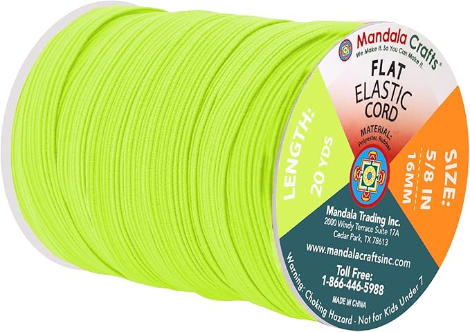 Mandala Crafts 16mm 20 Yds Roll of Lime Green Elastic Bands for Sewing - 5/8 Flat Elastics Cord - 5 8 Inch Braided Stretch Straps for Crafting